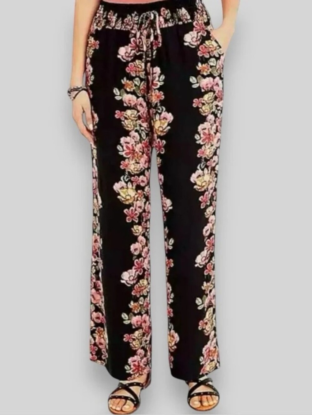 New Maurices Wide Leg Pants High Rise Multi Color Floral Size Large Regular